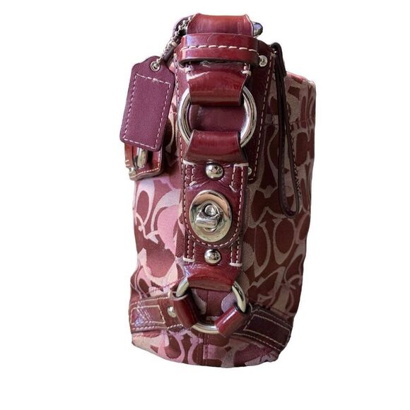 Coach Vintage Carly Optic Signature Maroon Canvas Leather Hobo Bag - Picture 3 of 12